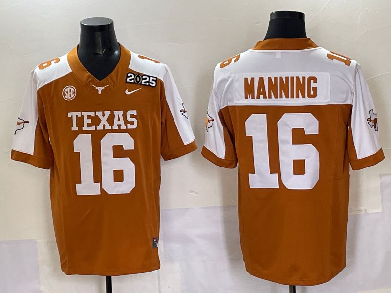 Men 2025 Texas Longhorns #16 Manning Orange Nike NCAA Jersey style 01